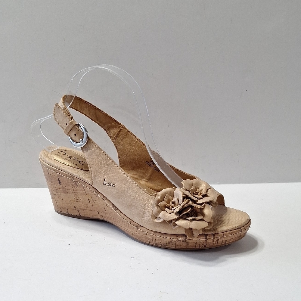 b.o,c Born Concept Tan Leather Platform Comfort Wedge Sandals Size 10